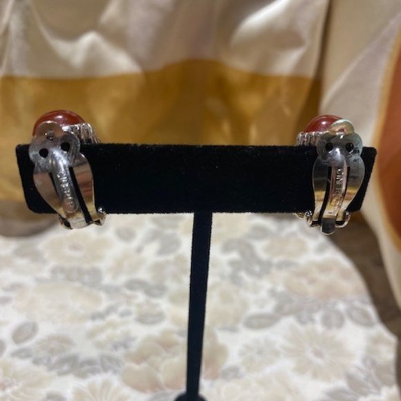 VTG CINER Silver Earrings with Carnelian Stone - Picture 7 of 10